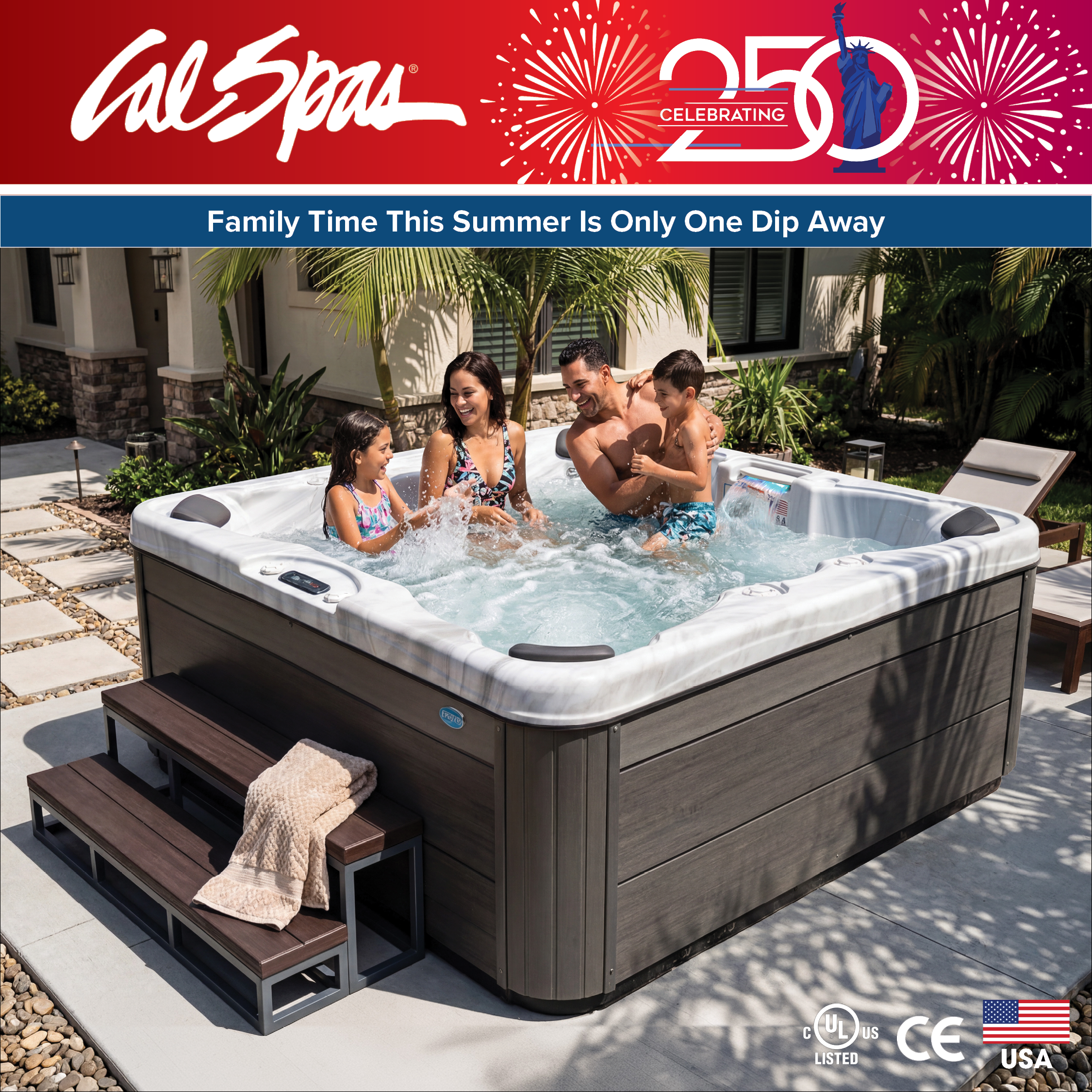 Calspas hot tub being used in a family setting - Visalia